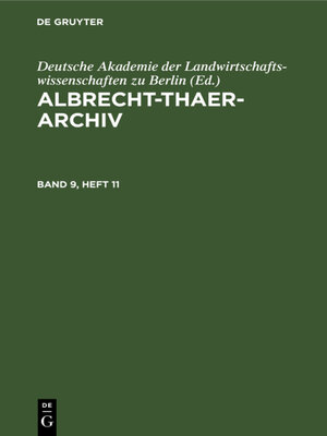 cover image of Albrecht-Thaer-Archiv. Band 9, Heft 11